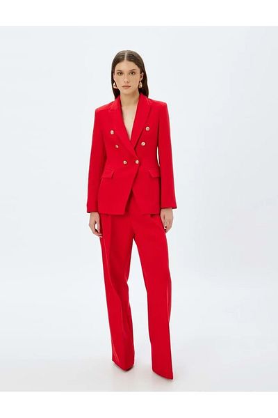 Koton KTN – Zweireihiger Blazer mit Knöpfen, asymmetrischer Kappe und Taschendetail