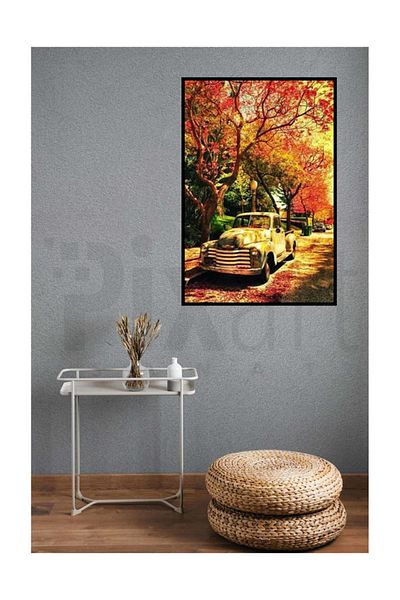 pixartsanat Autumn And Old Model Car Pixart Art Diamond Mosaic Painting Diamond Türkiye 53*78