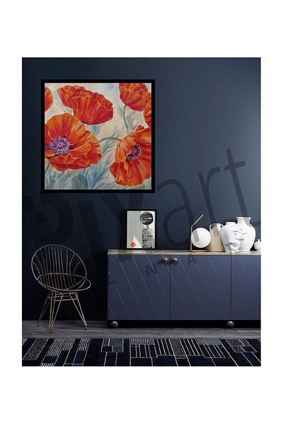 pixartsanat Red Poppy Drawing Pixart Art Diamond Mosaic Painting Diamond Türkiye 50*53