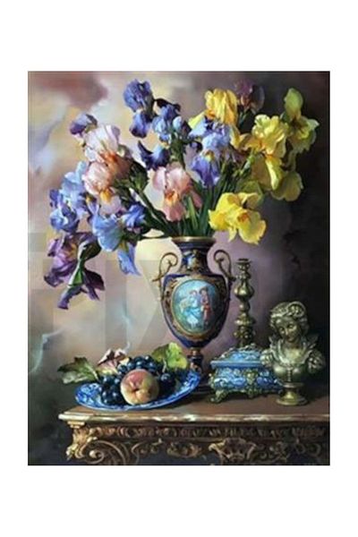 pixartsanat Blue Yellow Flowers Pixart Art Diamond Mosaic Painting Diamond Turkey 48*63