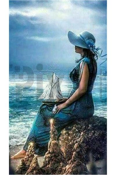 pixartsanat Blue And Woman Pixart Art Diamond Mosaic Painting Diamond Turkey 45*78