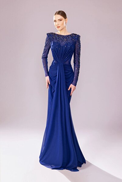 Hanımefendi Giyim فستان سهرة طويل شفاف بأكمام طويلة