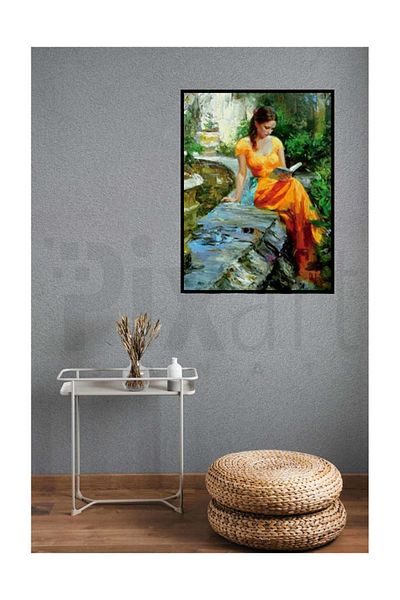 pixartsanat Girl Reading a Book in Green Pixart Art Diamond Mosaic Painting Diamond Türkiye 45*60