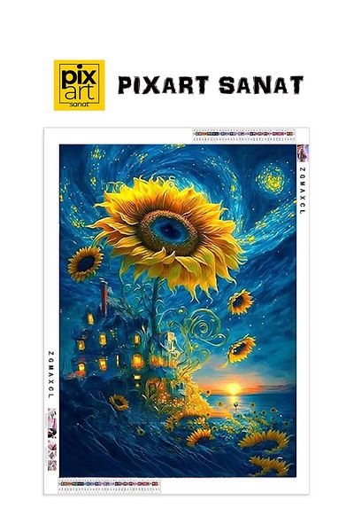 pixartsanat 30x40 Pixart Big Sunflower Art Diamond Mosaic - Diamond Turkey Painting