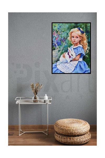 pixartsanat Little Girl Holding a Rabbit Pixart Art Diamond Mosaic Painting Diamond Turkey 58*76