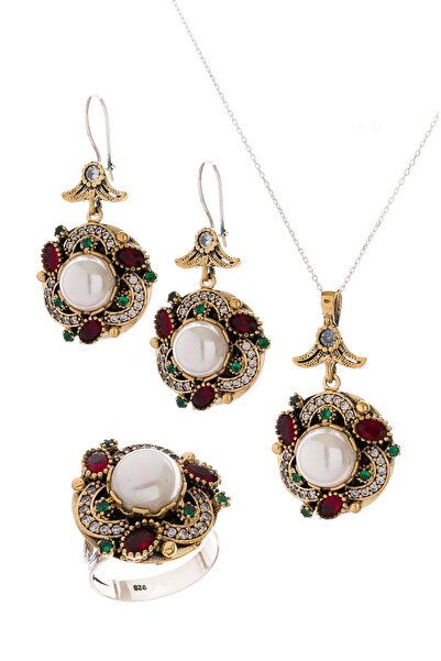 Beyisa Behiye Serisi Gümüş Doğal İnci İncili Üçlü Set Otantik Takı Ayarlanabi...