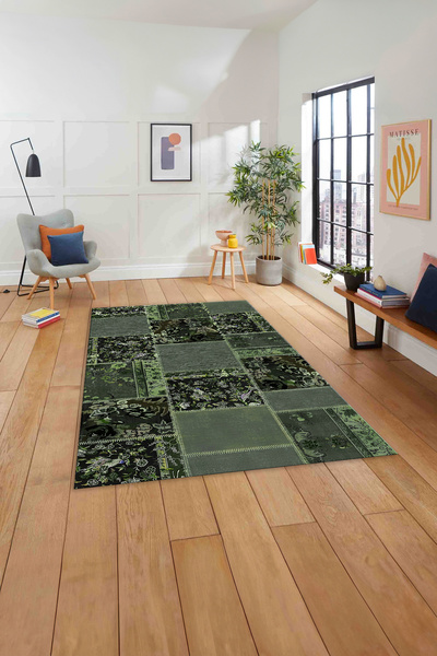 Napoli Home Baskılı Patchwork Çiçek Motifli Yıkanabilir Kaymaz Taban Yolluk M...