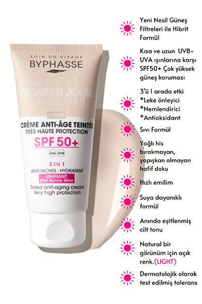 BYPHASSE Anti-Aging Colored Liquid Sunscreen Light Color - New Generation Hybrid Formula with Sun Filter 50ml