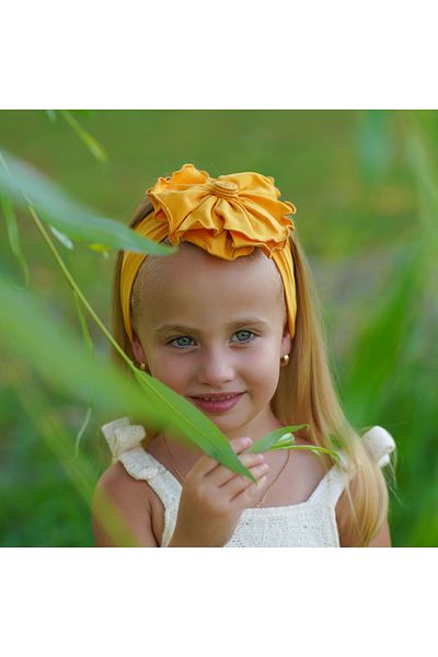 Babygiz رباط شعر من القطن الممشط الناعم والمرن مصنوع يدويًا بتفاصيل زهور للفتيات الصغيرات