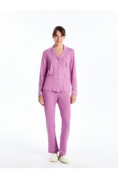 LC Waikiki Set de pijamale de damă cu guler brodat Lcwk