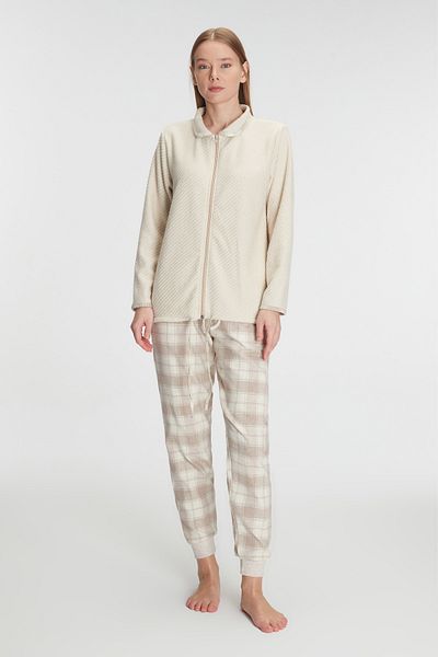 Anıl 11210 Women's Zippered Long Sleeve Sweatshirt Trousers Set Viscose and Cotton Pajamas Set