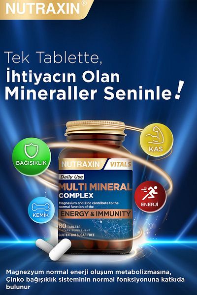 Nutraxin 60 Tbl Magnesium and Mineral Immune Complex - C, D, Zinc, Iron, B12, Colin and Iodine