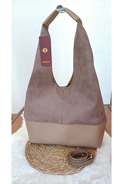 Armise gold KADIN SÜET SALAŞ OMUZ ÇANTASI VİZON