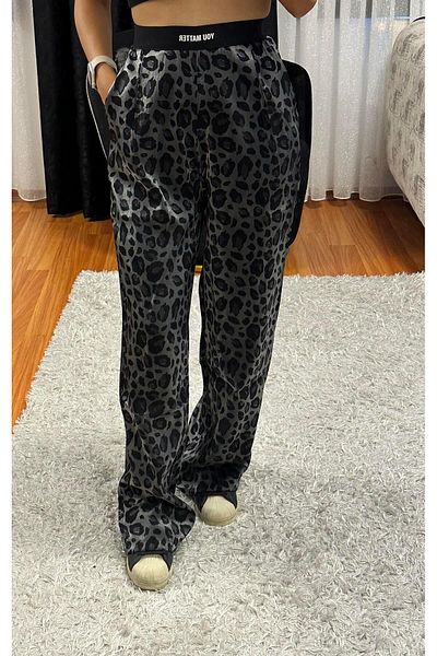 SHINE STYLE Leopard Pattern Wide Leg Trousers with Rubber Detail