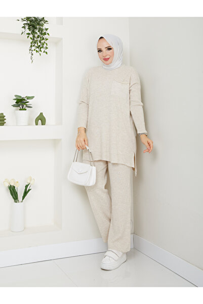 MODAMÜNASİP بدلة مكونة من قطعتين منسوجة رائعة ومفصلة مع بنطال مريح وأنيق