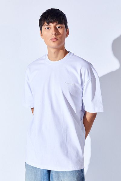 Manche White Thick Gramaged Soft Textured Brushed High Printed Oversize Men's T-Shirt |   Mnn 211049 -01