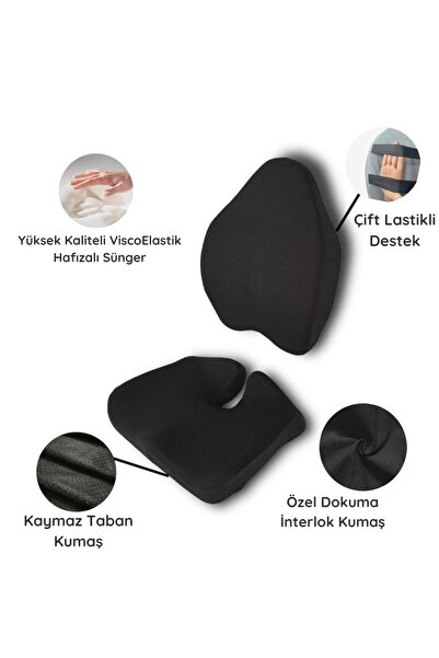 anonim Viscomfort Ergonomik Oturma Minderi & Visco Bel Yastık - Siyah