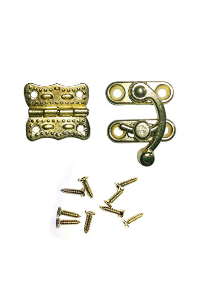 sywoods Küçük Menteşe ve Kilit Tam Set Sarı Renk Hobi Aksesuar Kutu Sandık Kapak Maket Model Tasarım Vida