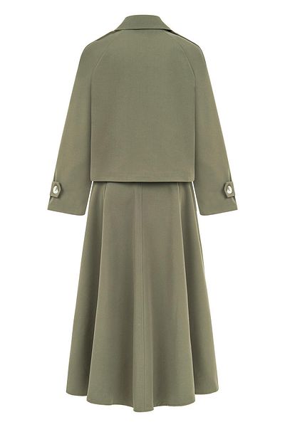 praye Green Skirted Trench Suit