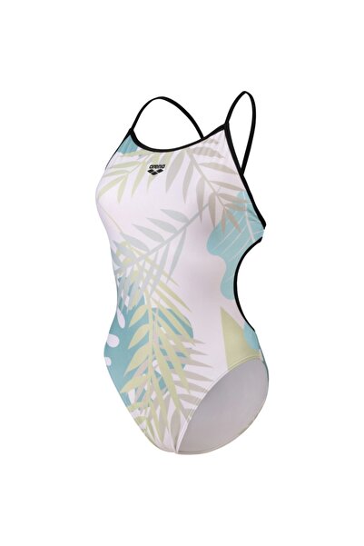 ARENA WOMEN'S ARENA LIGHT FLORAL SWIMSUIT LACE BACK BLACK WHITE MULTI