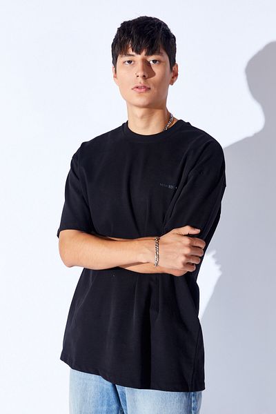 Manche Black Thick Gramaged Soft Textured Brushed High Printed Oversize Men's T-Shirt |   Mnn 211049 -01
