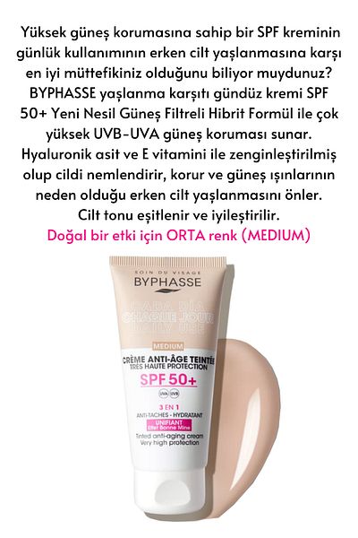 BYPHASSE Anti-Aging Colored Liquid Sunscreen Medium Color - New Generation Hybrid Formula with Sun Filter 50ml