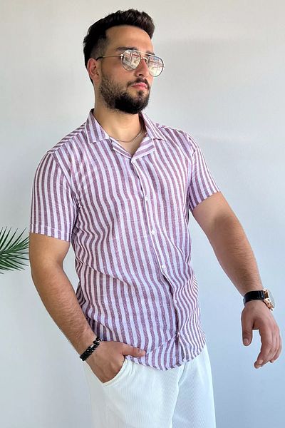 MİSHAR İTALİA Λινό πουκάμισο με σχέδιο μπορντό Slim Fit