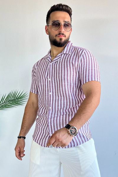 MİSHAR İTALİA Λινό πουκάμισο με σχέδιο μπορντό Slim Fit