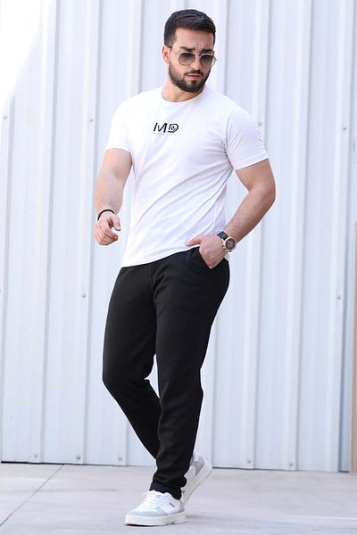 MİSHAR İTALİA Μαύρο ανδρικό παντελόνι διπλού ποδιού με δέσιμο στη μέση