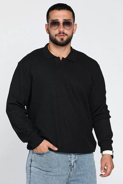 MİSHAR İTALİA Hanorac negru pentru bărbați, cu gât polo, cu model propriu