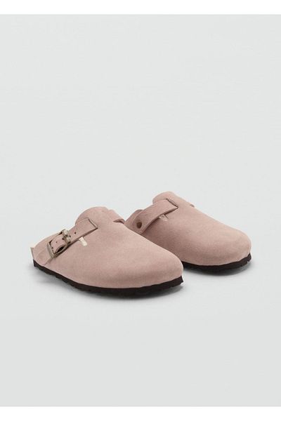 MANGO Kids Δερμάτινες παντόφλες με γούνα εσωτερικά