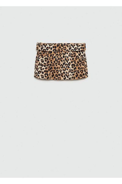 MANGO Woman Fusta mini din denim leopard