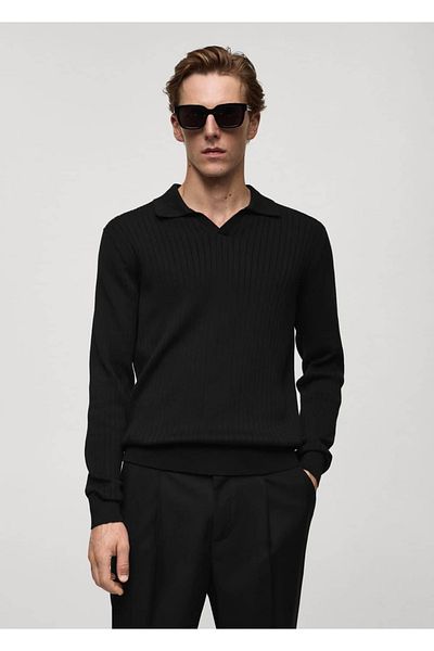 MANGO Man Polo-Look, dünne Linie, gewebt