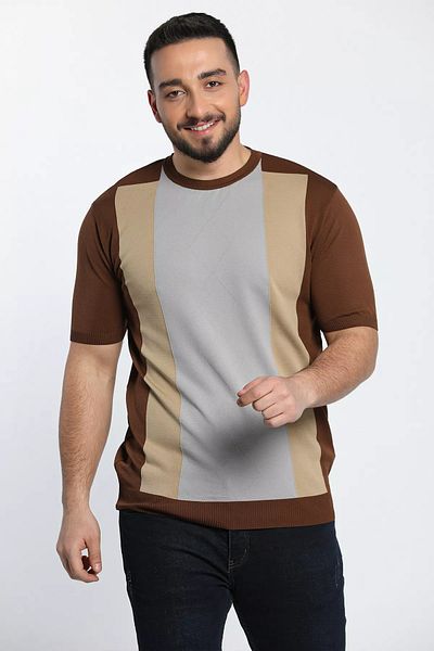 MİSHAR İTALİA Ανδρικό μπλουζάκι σε γκρι μπεζ χρώμα Garnish Crew Neck