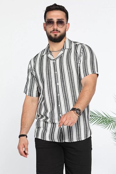 MİSHAR İTALİA Черна ленена риза Slim Fit с шарки