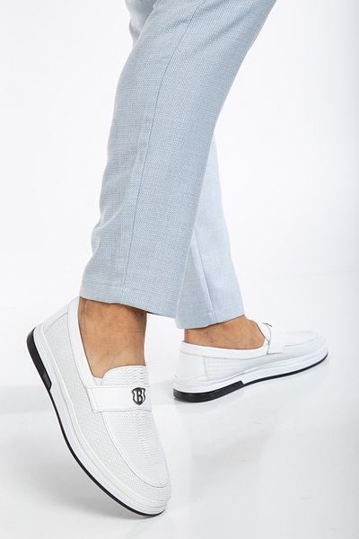 HAKEMU 100% Bachelor Genuine Leather Orthopedic Mugassen Laceless White Men's Shoes