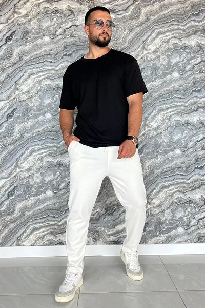 MİSHAR İTALİA Ανδρικό παντελόνι Cream Elastic Waist Lycra