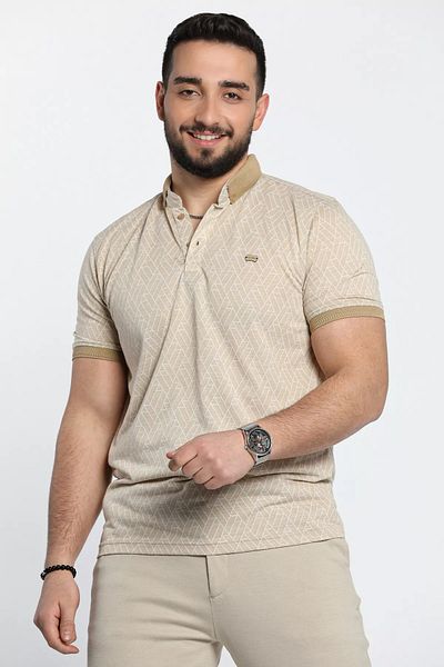 MİSHAR İTALİA Μπλουζάκι με μπεζ ανδρικό σχέδιο Lycra Polo Neck