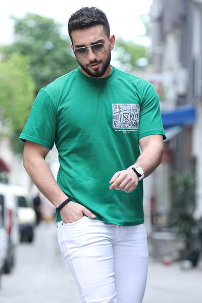 MİSHAR İTALİA Ανδρικό μπλουζάκι με πράσινο στάμπα