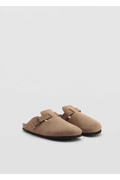 Mango Teen Leather Clog Slippers with Fur Inside