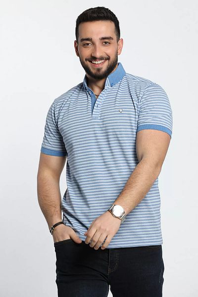 MİSHAR İTALİA Tricou albastru pentru bărbați cu model Lycra cu gât polo