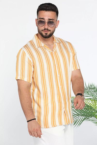 MİSHAR İTALİA Cămașă de in cu model slim fit muștar