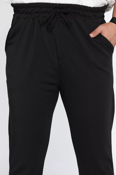 MİSHAR İTALİA Black Men's Elastic Waist Lace-Up Jogger Pants