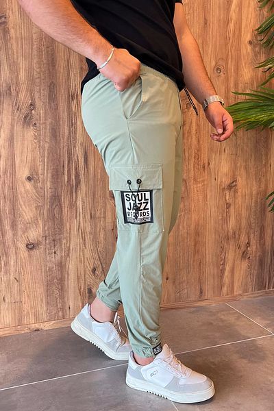 MİSHAR İTALİA Παντελόνι Jogger με αλεξίπτωτο μέντας με Velcro Slim Fit