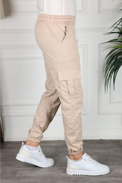 SURMARİ Μπεζ Unisex Φούτερ - Cargo Pocket and Leg Elastic