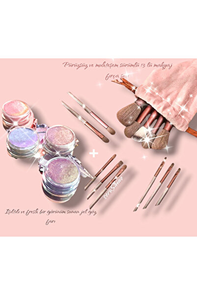 hbtasarim Fırça seti+ışıltılı krem far 4lü set