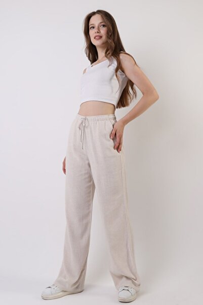 diaves Bej Keten Karışımlı Bol Kesim Pantolon