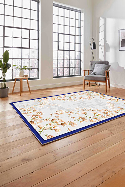 Napoli Home Baskılı Modern Çerçeveli Çiçek Desen Yıkanabilir Kaymaz Taban Yolluk Mutfak Salon Halısı