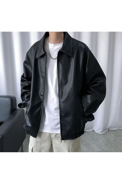 GOSSİP TEAM Jachetă de piele unisex oversize neagră Streetwear