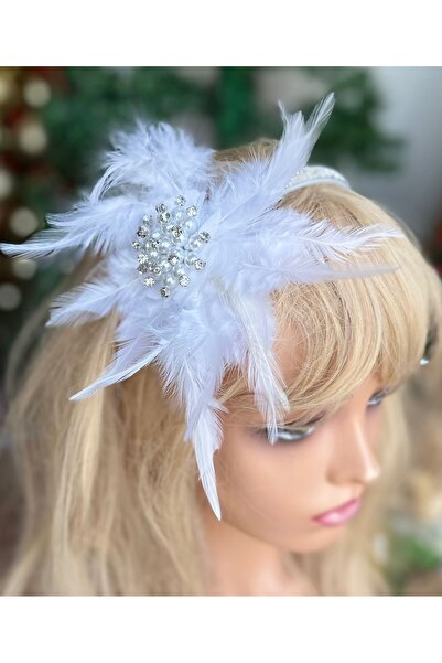 QUEEN AKSESUAR Design de lux - Coroană de logodnă pentru mireasă și copil, cu pene, cu pietre de cristal și perle, cu broșă - albă